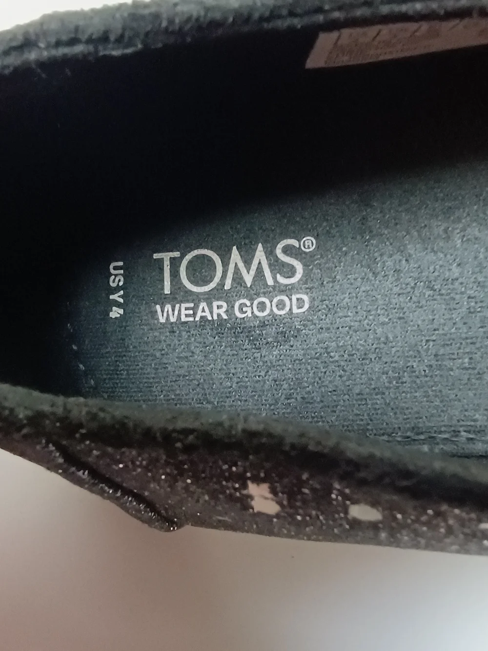 Toms Alpargata Classic Youth 4 Black Cosmic Glitter Slip-On Canvas Flat Shoes